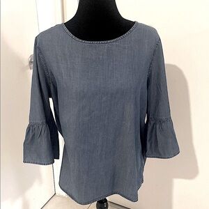George Blue Denim-Look Bell Sleeve Blouse